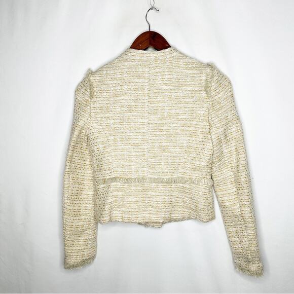 INTERMIX Yellow & White Woven Front Zip Blazer NWT in Size 0 - Picture 6 of 6